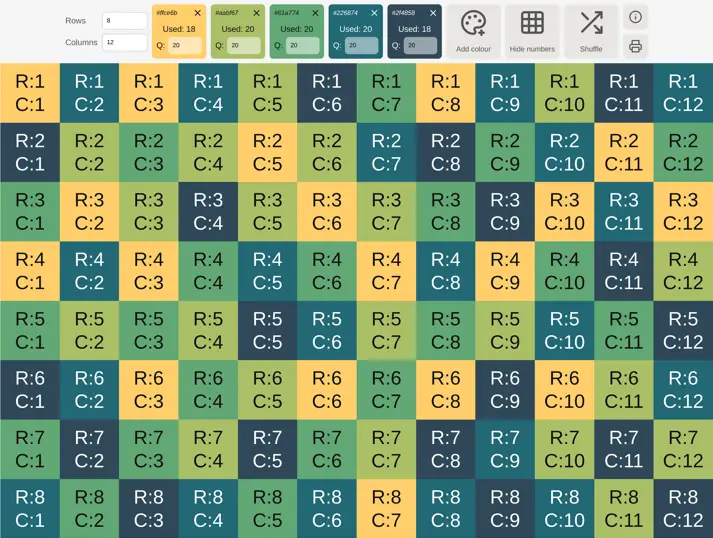 Panel layout generator interface with numbers.