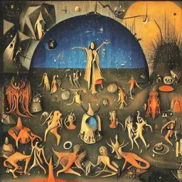 Stable Diffusion generated image of an alien dance party.