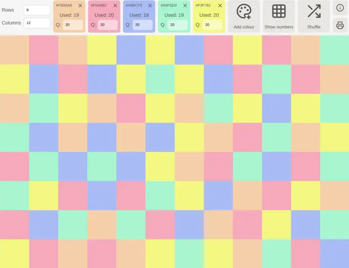 Panel layout generator interface with pastel panels.