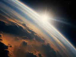 The sun's rays rising over the horizon, from space.