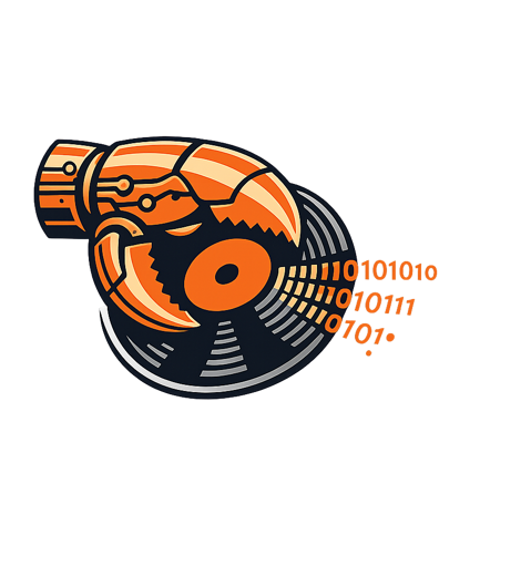 reklawdbox logo, a crab on a vinyl record