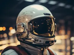 Astronaut's helmet with code reflected off the visor.